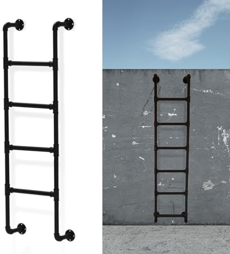 Hochbeanspruchbare Leiter für Fenster, Wandmontage, schwarzes Metall, Hochbett, Eisen, rundes Rohr-Etagenbett, Notfall-Kletterlösung für den Innen- und Außenbereich