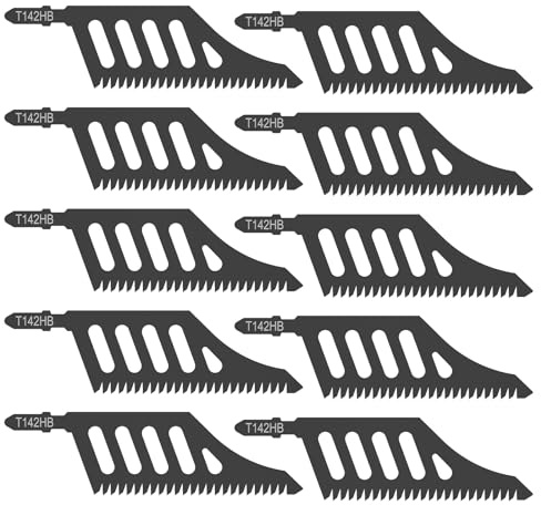 10 Stück Stichsägeblatt Set 112mm T-Schaft Laubsägeblätter, Stichsägen Zubehör Hochwertiger Kohlenstoffstahl für Kork Sperrholz Faserplatte, Profi Sägeblätter mit Stärkerer Härte Längerer Lebensdauer