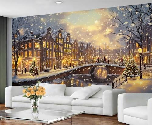 GIVLWF Tapete London Wandtapete für Wohnzimmer, Winterstadt, Schlafzimmer, Wandtapete, Weihnachtsfest, Wandbild & Heimdekoration, nicht selbstklebend, Wandbilder für Wände