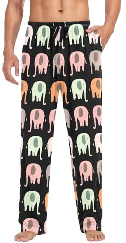 KWQDOZF Niedliche, farbenfrohe Herren-Pyjamahosen mit Elefantenmotiven – bequeme Schlafhosen aus elastischem Strickmaterial