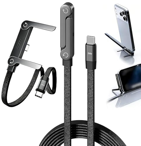 2 in 1 Seitliches Ladekabel mit Ständer, 240W Ladekabel mit Ständer, Handy Ladekabel, Seitliches Ladekabels, 1,5m Usb C Kabel, Superschnelles mit Unsichtbarer Halterung für Smartphones Tablets Laptops