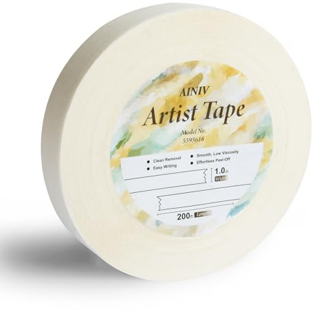 Ainiv Ruban de Masquage pour Papier Aquarelle, 2,5cm de Large, 61m de Long | Adhérence Moyenne, Blanc, pour l'Aquarelle, le Dessin Technique, l'Encadrement de Toiles et le Masquage de Peinture