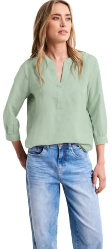 Street One Bluse mit Split Neck aus Leinenmix Soft Jade Green 40