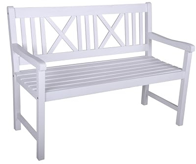 DELUKE Gartenbank Nice 2-Sitzer - 120cm Breit, Eukalyptus, Weiß | Terrassenbank Wetterfest Sitzbank Outdoor Bank