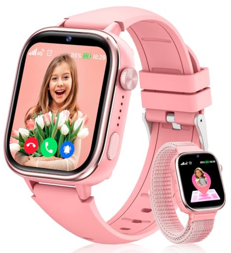 RUXINGX Reloj Inteligente Niño, 4G Smartwatch Niños con GPS y Teléfono Rosa | HD Videollamadas, Chat de Voz, SOS, Modo Escuela, Cámara, Podómetro, Monitor de Sueño, IP68 Impermeable Regalo Niñas y Niños