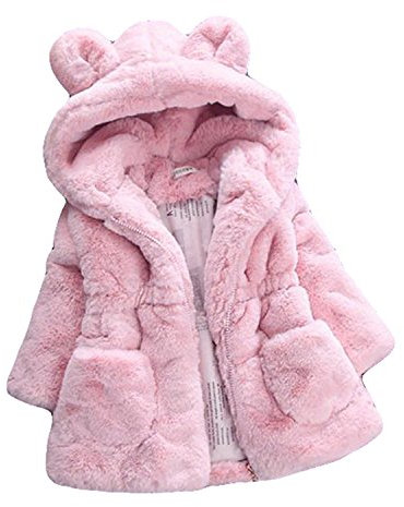 Baby Girls Kids Hooded Rabbit Coat Faux Fur Warm Jackets Outwear Winter Clothes for 1-4 Years Old