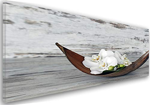 Feeby Bilder Blume Orchidee 120x40 cm Wohnzimmer Schlafzimmer Büro Flur Küche Wandbilder Modern Bild auf Leinwand Wanddekoration Kunstdruck Design Zen Rustikal Weiss Braun