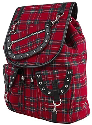 Banned Alternative Red Tartan Backpack Frauen Rucksack schwarz/rot