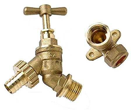 Merriway BH05684 1/2 inch BSP Brass Water Taps with Brass Wall Plate Fixture