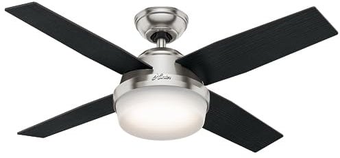 HUNTER FAN Dante, 112 cm, Indoor Ceiling Fan with Light and Handheld Remote, Brushed Nickel Finish, 4 Reversible Blades in Black Oak and Chocolate Oak Grain, Ideal for Summer or Winter, Model 50628