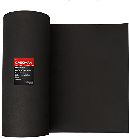 CASOMAN Professional Tool Box Liner and Drawer Liner - 16 inch(Wide) x 16 feet (Long), Non-Slip, Black, Thickness (1/8 Thickness)