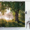 ABAKUHAUS Baum Duschvorhang, Stream Mystic Foggy Szene, Stoffliches Gewebe Badezimmerdekorationsset mit Haken, 175 x 200 cm, Braun Grün Sand