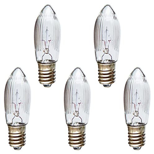 netSells AUSWAHL 5er Set - 34V 3W Topkerze für AUSSEN - für 7 Brennstellen - Riffelkerze Spitzschaftkerze - für Schwibbogen u. Lichterketten - klar