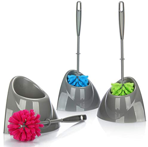 com-four® 3X Toilettenbürste - WC-Bürste mit Halter - Klobürste aus Kunststoff - WC-Garnitur in modernen Farben [Auswahl variiert] (3 Stück - blau/grün/pink)