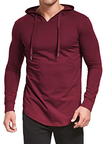 AIYINO Men's S-5X Long Sleeve Fashion Athletic Hoodies Workout Sweatshirt Hip Hop Pullover Hooded (5XL Wine Red)