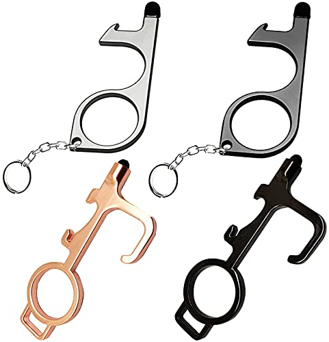 ACSWBRT Multitool 4er Set: Türöffner, Hygienehaken, Schlüsselbund - Metall