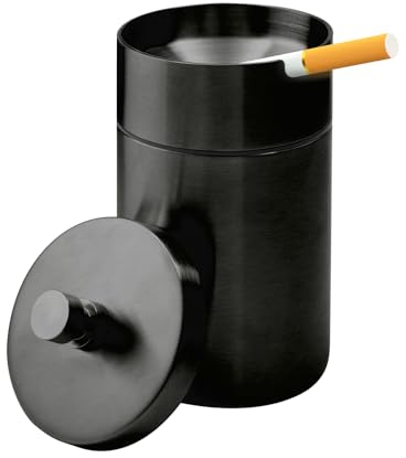 EOCICI Car Ashtray with Lid Smell Proof Stainless Steel Auto Ashtrays Portable Smokeless Detachable Windproof Extinguished Butt Bucket Ash Tray for Car Cup Holder (Black), 2.8 x 4.7 inches