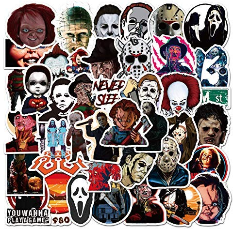 50 Stück Aufkleber Set Horror Film Stickers Auto Laptop Telefon Gitarre Skateboard Motorrad Fahrrad TV Stickers Vinyl Wasserdicht Aesthetic Aufkleber für Jugendliche Kinder Erwachsene