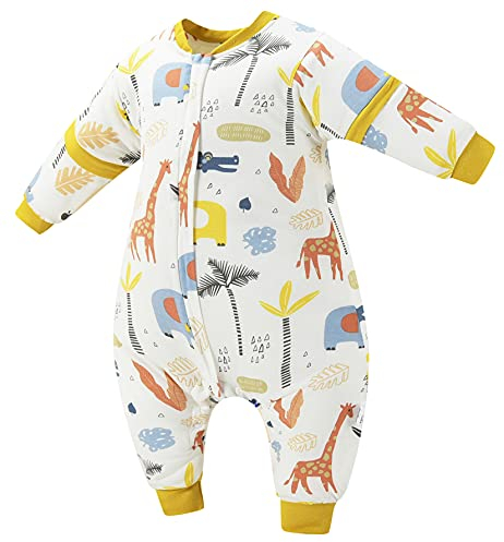 Chilsuessy Baby Ganzjahres Schlafsack mit Füßen, abnehmbar Langarm, Kinder Winter Schlafsack mit Beinen, kleinkind Schlafsäcke, Giraffe/3.5 Tog, 110cm/Baby Höhe 120-130cm