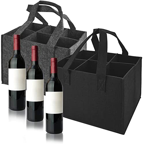 XAVSWRDE 2 PCS Porte Bouteille en Feutre 28.5 * 18.5 * 19cm Sac à Bouteilles 6 Compartiments Bottlebag Sacs Réutilisable Amovible pour Jus de Fruits Lait Bière Vin Rouge Bureau Maison - Noir et Gris