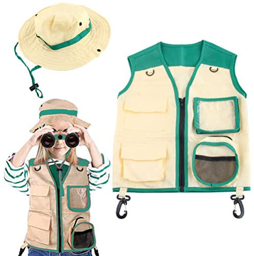 Ensemble de recherche pour enfants - Gilet Explorer - Costume de cargaison et chapeau - Jeu de rôle pour cosplay - Pour Insekt Explorer Zookeeper Park Ranger - 2 pièces