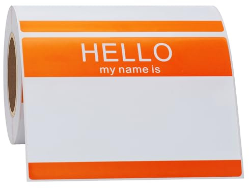 Hycodest 89 x 60 mm Hello My Name is Sticky Namensaufkleber rechteckig beschriftbar Namensschilder Tags (Orange)