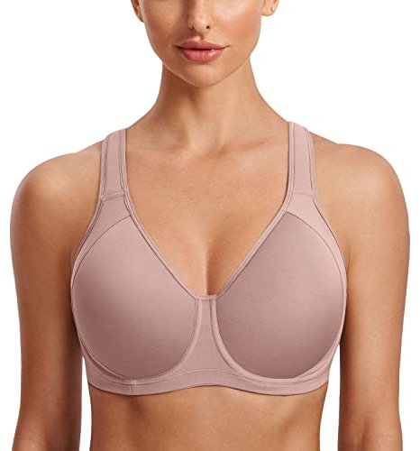 SYROKAN Women's Sports Bra High Impact Underwire Support Full Coverage Plus Size Molded Fitness Workout Bras Brick 36DD