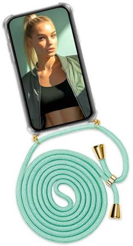 ONEFLOW Handykette für Xiaomi 12 Pro Hülle mit Band, Handyhülle mit Kette abnehmbar, Handyband zum Umhängen, Handy Umhängeband Lange Handykordel, Twist Case – Mint Grün