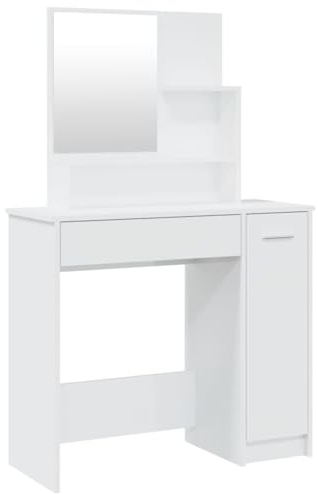 vidaXL Schminktisch mit Spiegel Stauraum Frisiertisch Kommode Frisierkommode Kosmetiktisch Schminkspiegel Schlafzimmer Hochglanz-Weiß 86,5x35x136cm