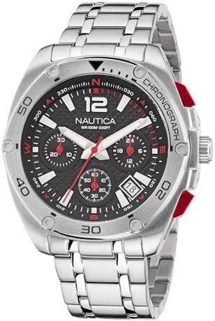Nautica Men's Tin Can Bay Watch, Silver/Black/Silver, Modern