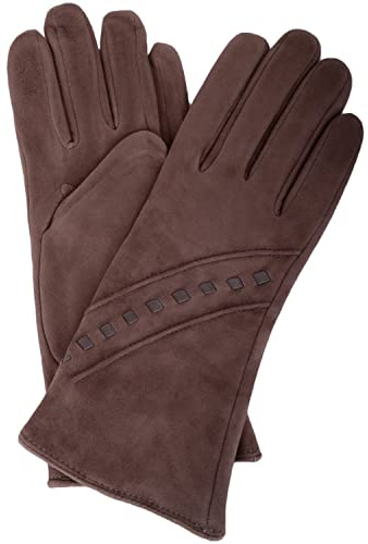 SNUGRUGS Womens Soft Suede Winter Glove with Square Detailing - Taupe - Medium (7)