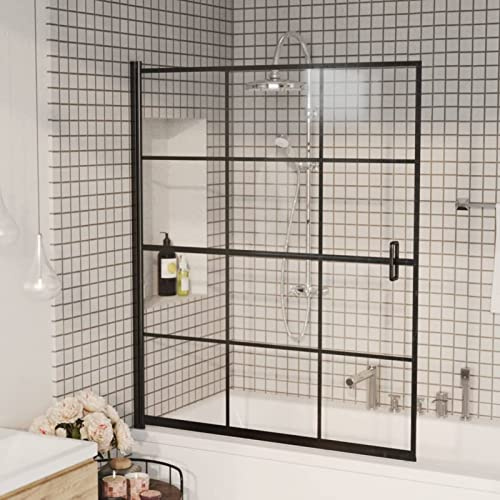 Tidyard Paroi de douche fixe transparente et noire de style industriel ESG Noir 116 x 140 cm