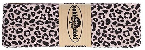 Schrägband Jersey 3m mit Leopard Print 20mm gefalzt Oaki Doki elastisches Einfassband, Farbe:3003 altrosa-schwarz