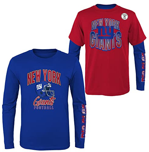 NFL Jungen Jugend 8-20 Game Day Team Color 3er-Pack T-Shirt und Langarm Combo Shirt Set, New York Giants, L
