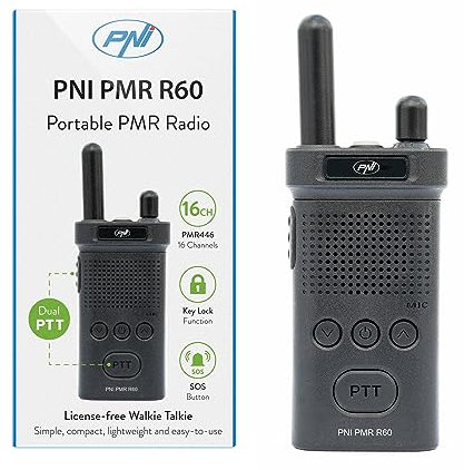 Stazione radio portatile PNI PMR R60 446MHz, 0.5W, Scan, serratura a chiave, SOS, Monitor, batteria 1200mAh
