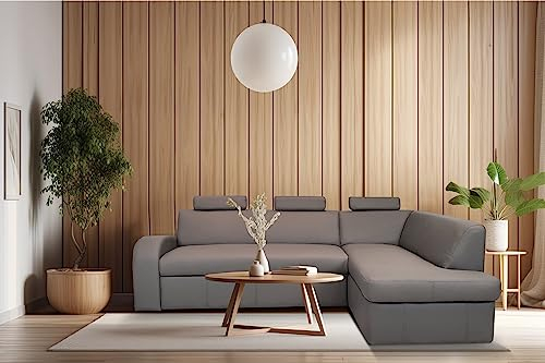Quattro Meble Graues Echtleder Ecksofa Antalya II 3z 245 x 164cm Leder Sofa Couch mit Schlaffunktion, Bettkasten und Kopfstützen Eck Couch Echt Leder Toledo (245x164 cm Ecke Rechts)
