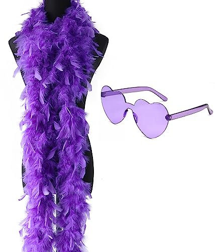 Lyoveu Federboa,federboa Harry Styles,2m Bunte Feder Boas mitrandlosen Sonnenbrillen,Feather Boa Fancy Dress for Dancing Wedding Parties, Women's Feather Boas for Cosplay Halloween Christmas