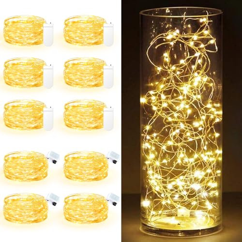 Maxee 10 Stück 1M Warme LED Lichterkette Batterie, Wasserdicht für DIY, Party, Stimmung Lichter, Weihnachtsdeko, Innen- und Außenbereich Deko, 4 Stück Quadratische + 6 Stück Flache Lichterkette
