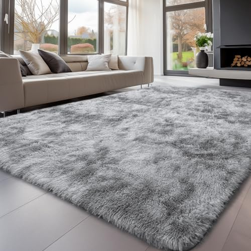 Sour Lemon Hochflor Teppich Grau Teppich Wohnzimmer 120x160 Waschbar Anti-Rutsch Extra Große Teppiche Schlafzimmer Flauschige Moderne Teppiche Matte Teppichen für Schlafzimmer Kinderzimmer