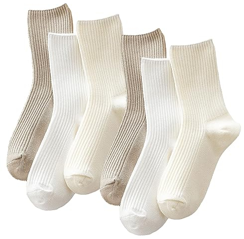 Ruzister® 3 Paar Damen-Crew-Socken aus Premium-Baumwolle Stricken, niedliche, ästhetische Sportsocken für Freizeitkleidung, Bequeme Socken Geschenk für Frauen
