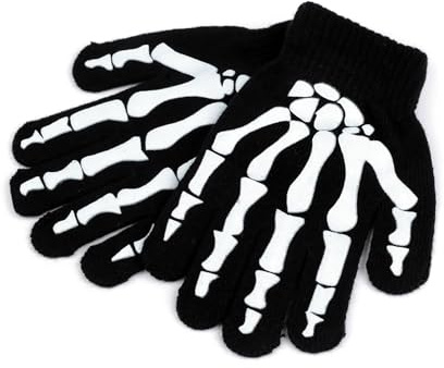Stofftreff Santi Strickhandschuh mit Skilett für Kinder - leuchten im dunkeln - Cosplay Gruselhandschuhe Halloween Deko Kinderhandschuhe Handschuhe
