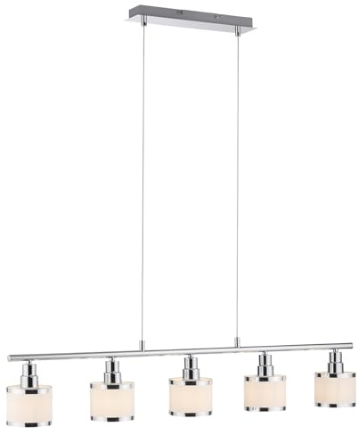 LeuchtenDirekt Leuchten Direkt Pendelleuchte - Chromfarben - Weiß - 90 x 120 cm - Metall - Stoff - 5-flammig