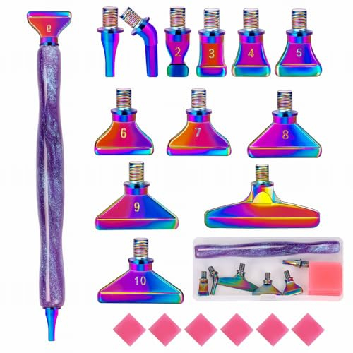 papasgix 5D Diamond Painting Zubehör Stift Set, DIY Diamond Painting Pen Werkzeuge, Painting Tools Drill Pen mit Metall Ersatz Stiftköpfen für Mosaikherstellung(20PCS Lila Bunt)
