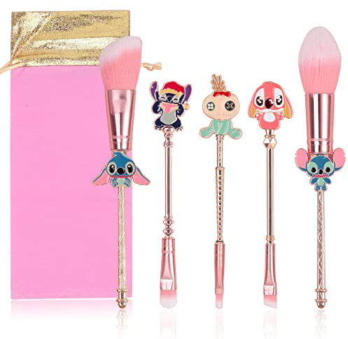 5-teiliges Make-up-Pinsel-Set, Stichgeschenke, Kosmetikpinsel für Puder, Lidschatten, Rouge, Lippen, tragbares Kawaii-Make-up-Pinsel-Set mit Aufbewahrungstasche, Kawaii-Stich-Geschenke für Mädchen und