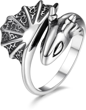 GTHIC Gothic Flying Dragon Ringe für Männer Frauen Vintage Tierflügel Schmuck Geschenke Größe 12