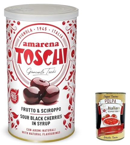 Italian Gourmet Amarena ciliegie sciroppate Kirsch Topping süß 6 x 400g | Frutti interi in Sirup, ideale für Eisbecher, Kuchen, Joghurt und Cocktails, Gesamtnettogewicht 2,4 kg + Kostenlos Polpa 400g