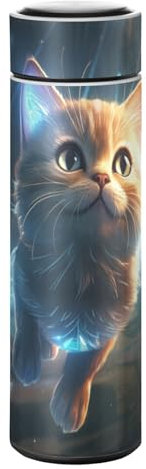 LINNIKEEEE Gatos Estrella Azul Botella de Agua Térmica - Antigoteo,Acero Inoxidable a Prueba de Fugas para Niños Niñas