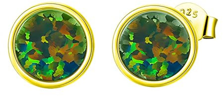 KristLand Opal Ohrstecker 925 Sterling Silber klein rund Geschenk Schmuck Ohrringe Damen Mädchen Muttertag Weihnachten Valentinstag