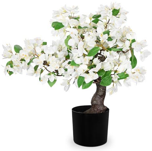 Arborus Artificial Bonsai Tree 20.8 Large Artificial Bougainvillea Flower Plant in Black Pot Faux Silk Bougainvillea Flower Fake White Bougainvillea Blossom Trees Potted Indoor for Desk Home Decor