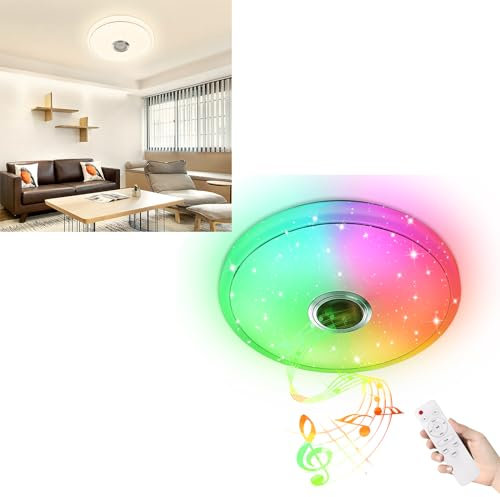 LILIIN 36W LED Deckenleuchte Dimmbar mit Bluetooth Lautsprecher, Deckenlampe inkl. Fernbedienung & APP-Steuerung, Sternenhimmel Deckenbeleuchtung für Wohnzimmer, Schlafzimmer